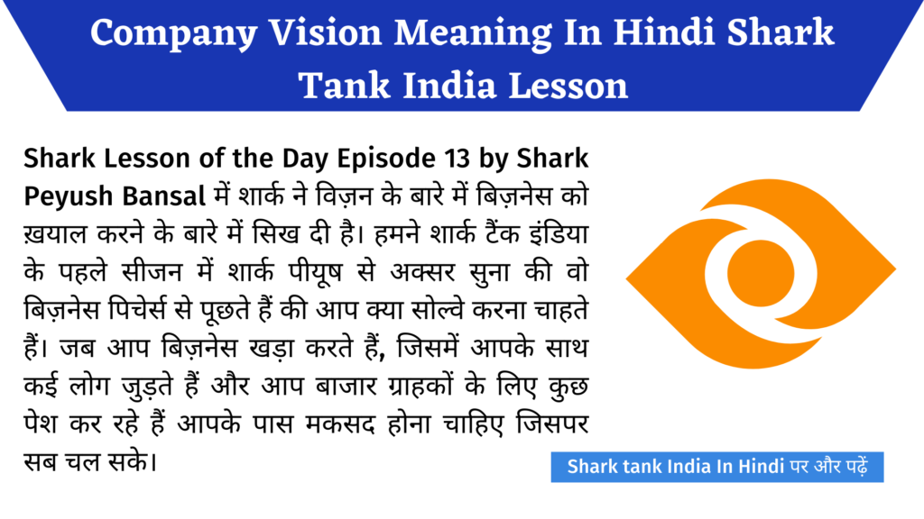 Company Vision Meaning In Hindi Shark Tank India Lesson